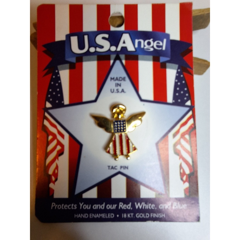 US ANGEL PIN Red White And Blue 18 Karat Gold Finished